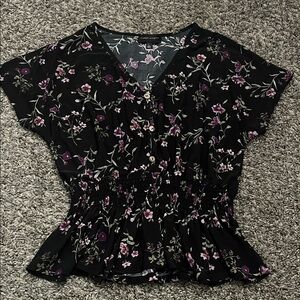Chic Floral Women's Blouse in Black and Purple